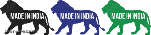 Made in India Lion Silhouette in Black Blue and Green