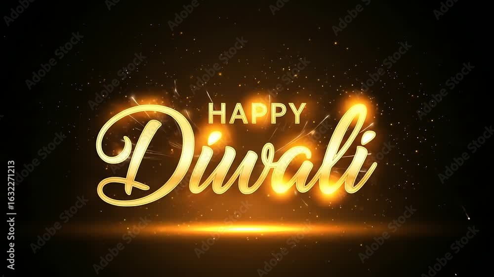 Diwali Golden Text Animation suitable for Festive Greeting Video Holiday Celebration Card, Digital Invitation Cultural Events Presentation.