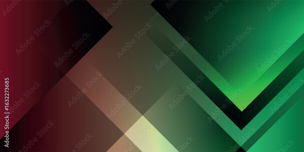 Obraz premium Modern Abstract Background With Green Gradient, Overlapping Chevron Shapes, And Dark Tones, Ideal For Technology, Finance, And Futuristic Design In Digital Media.