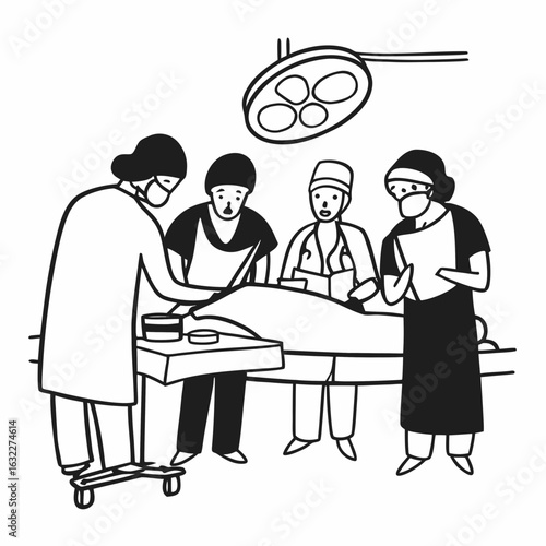 Medical team collaborates during surgery under bright lights