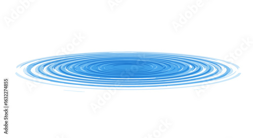 Concentric water ripples spread in an ellipse Blue tones dominate