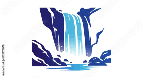 Waterfall cascading down rocky cliffs into a pool surrounded by rocks