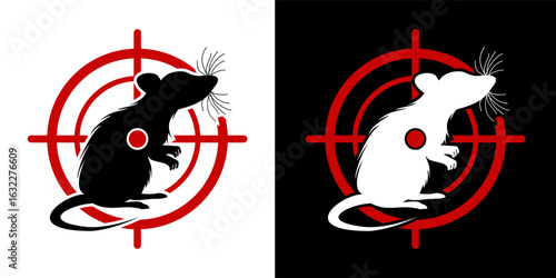 Pets Control Logo and icon illustration isolated on white background in the form of a rat target in red