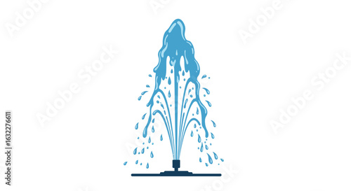 Blue water fountain spraying upwards from a dark base