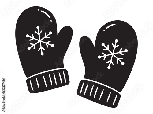 Winter Mittens Silhouette Vector with Snowflake Design