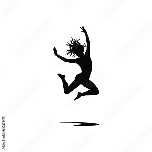 Silhouette of a woman leaping joyfully in the air