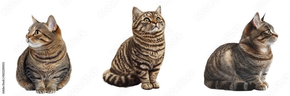 Fototapeta premium Kurilian Cat Set Isolated on Transparent Background. PNG. 