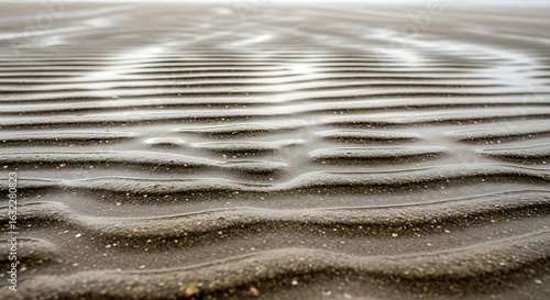 Fototapeta Naklejka Na Ścianę i Meble -  Close up of sand pattern on the beach at low tide, texture
