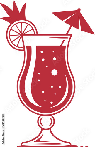 A Red Cocktail with Citrus and Parasol A Vibrant Still Life Design Perfect for Summer Time Celebrations and Tropical Getaways