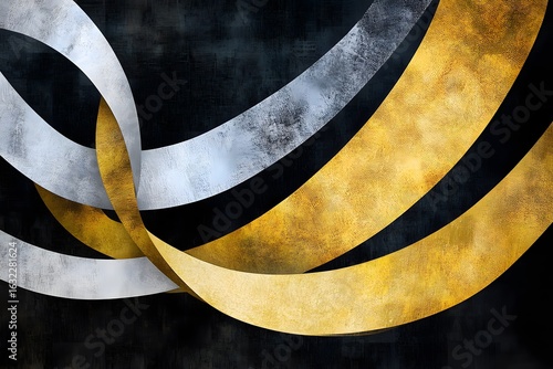 Wallpaper Mural Metallic Ribbon Swirls Abstract metallic ribbons of gold and silver intertwining elegantly in the foreground Torontodigital.ca