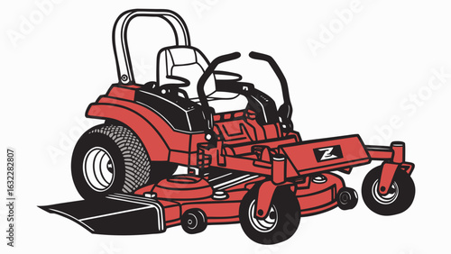 Red zero turn lawn mower illustration for lawn care services and outdoor equipment maintenance and repair
