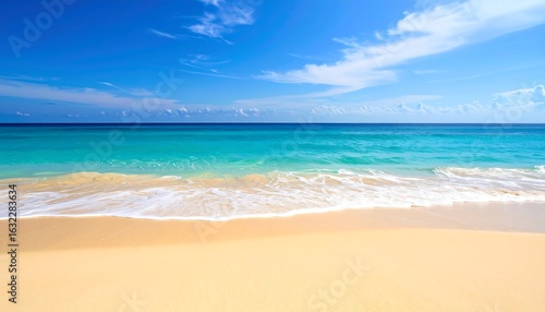 Fototapeta Naklejka Na Ścianę i Meble -  Idyllic tropical beach landscape with turquoise water and golden sand under sunny sky
