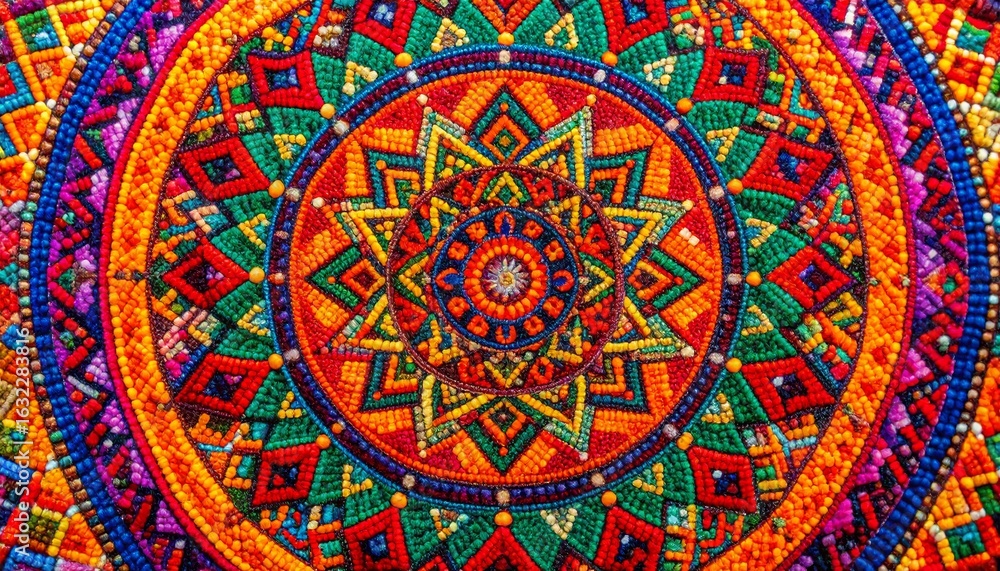 Obraz premium Vibrant Beaded Mandala: A Colorful Tapestry of Tradition Mexican pattern