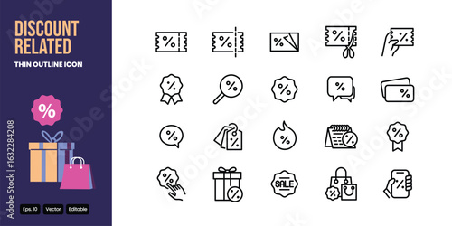 discount thin outline icon set vector design good for web and mobile app