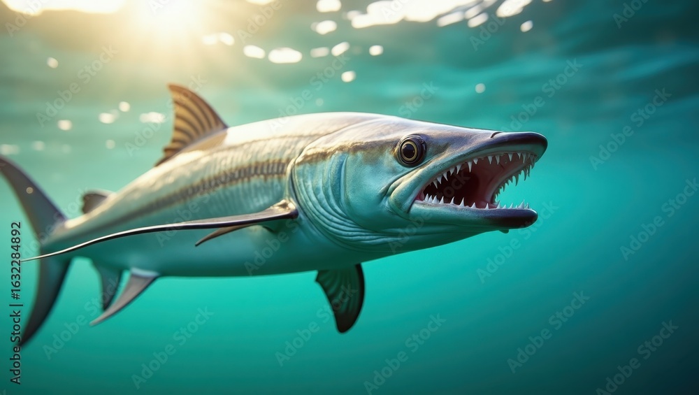 Naklejka premium Close-up of a saltwater fish in turquoise water.