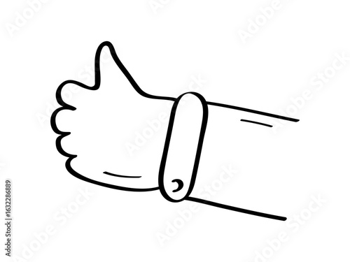 Hand with a thumb up. The finger gesture all right or OK. Vector doodle illustration isolate on a white background.