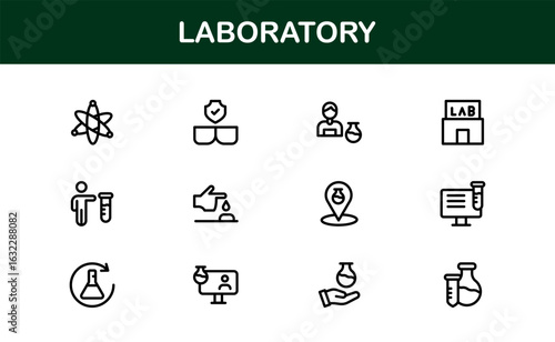 Laboratory Line Icon Collection – Unique, clean, and creative vector icons representing lab tools, chemistry, biology, and scientific innovation