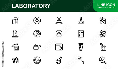 Laboratory Line Icon Collection – Unique, clean, and creative vector icons representing lab tools, chemistry, biology, and scientific innovation