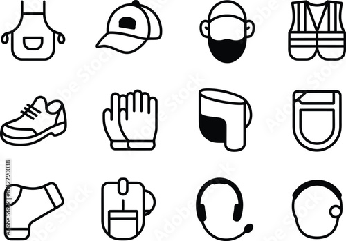 Collection of safety gear icons for workplace protection