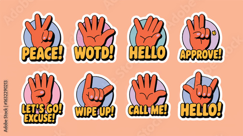 Colorful Hand Gestures and Phrases Stickers peace wotd
