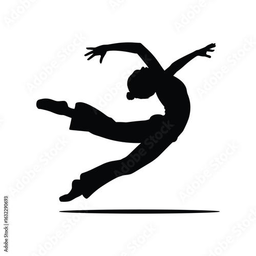 Silhouette of a dancer leaping mid air with arms outstretched