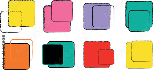 Grunge Texture Pack Featuring Distressed Square and Rectangular Templates in High-Contrast  and Colorful Brush Designs