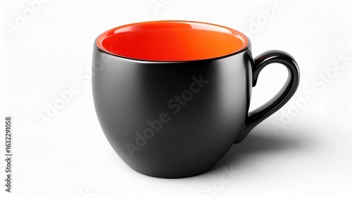 Round black mug, orange inside