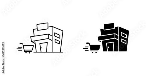 Physical Store Purchase Symbol – Shopping Cart with Store Building Icon
