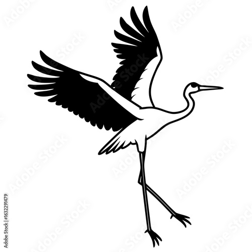 Graceful Flying Crane Bird Illustration