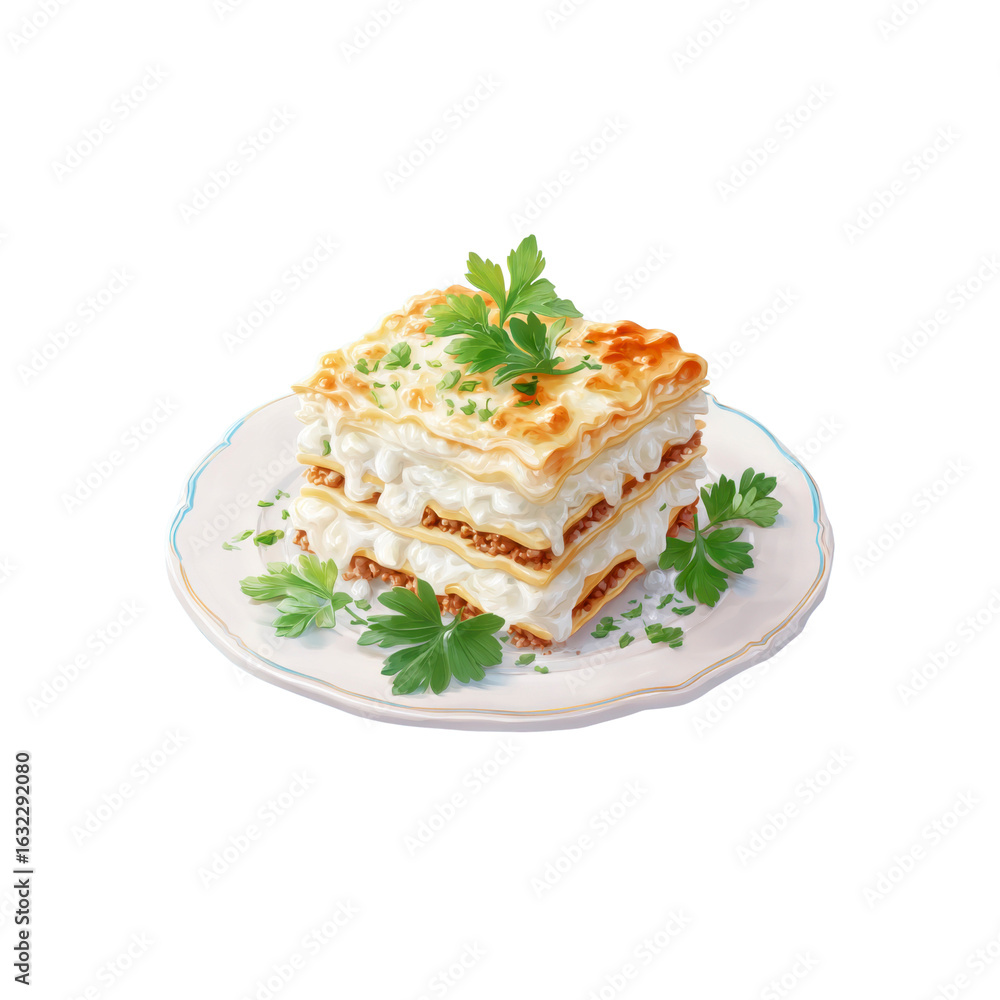 Delicious Serving of Homemade Lasagna on a White Plate Delicious Serving of Homemade Lasagna on a White Plate