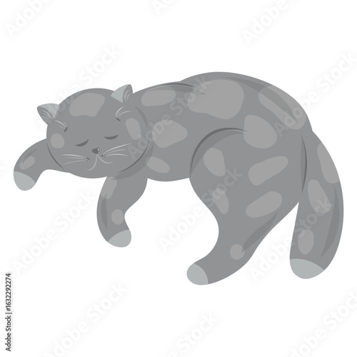 Lazy Cat, Sleepy Feline Drawing, Striped Cat, Cozy Animal, Chill Cat Pose, Soft Illustration