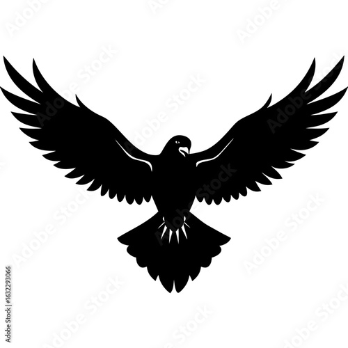 Majestic flying eagle silhouette with spread wings, a powerful bird of prey vector illustration