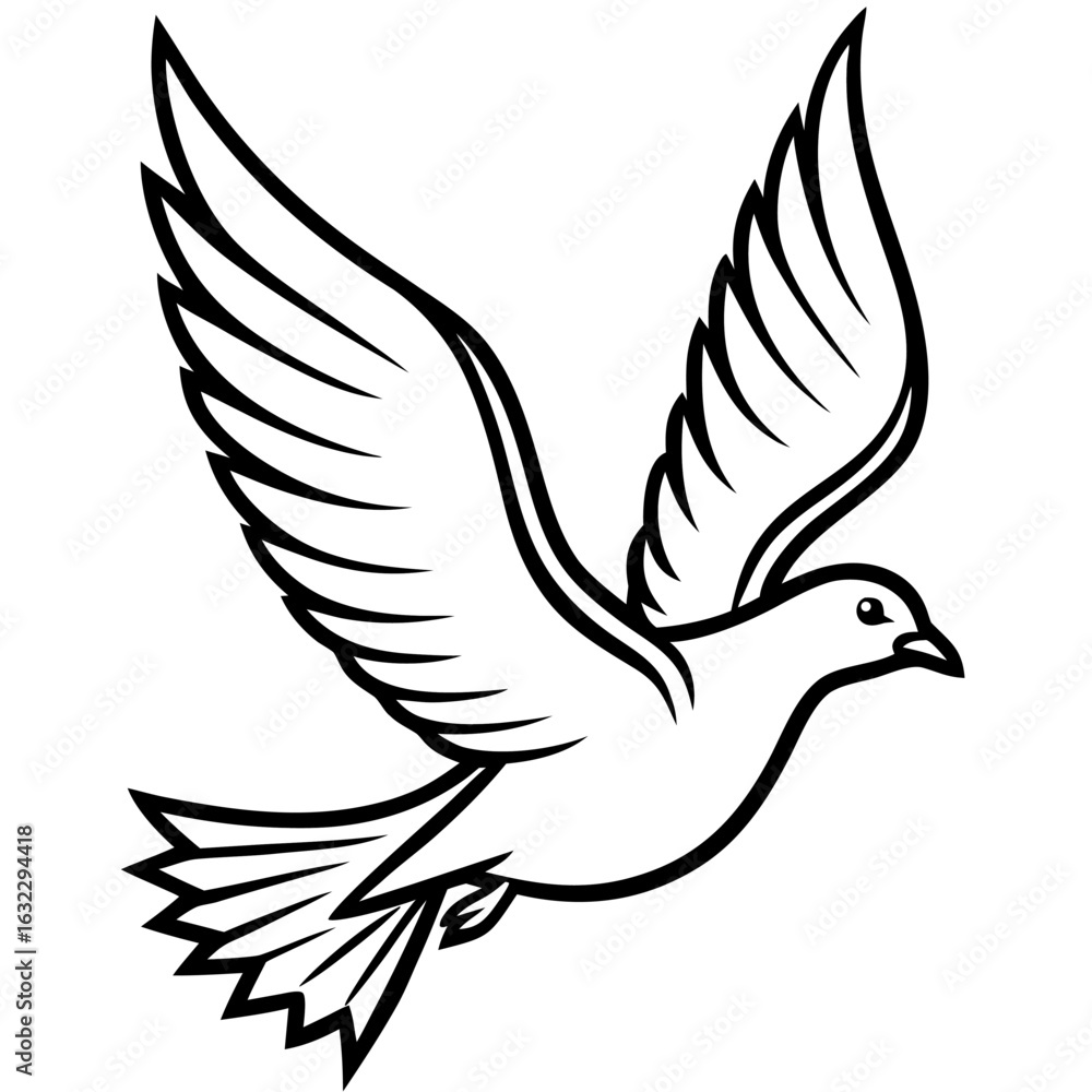 Fototapeta premium Elegant flying dove bird vector illustration in a simple line art style.