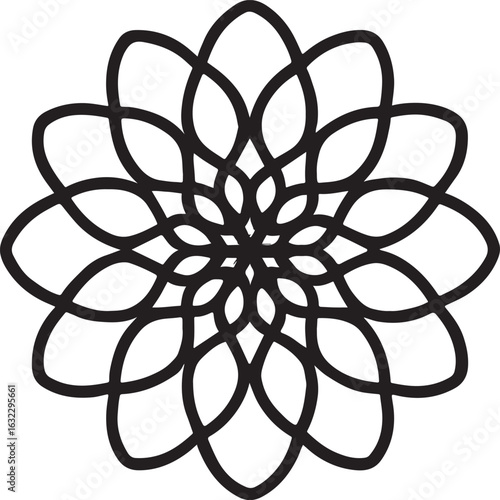 Abstract Floral Design with Overlapping Petals in Black and White