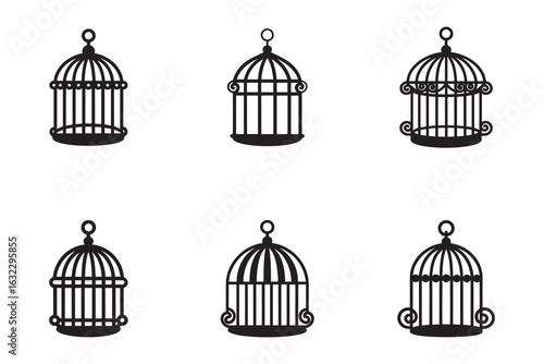 Elegant Black and White Birdcage Silhouettes for Creative Projects and Design Elements
