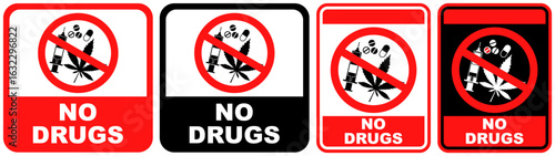 set sign prohibited no drugs symbol design label template vector illustration