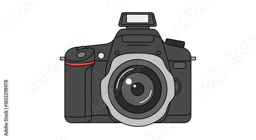 Professional DSLR Camera Illustration with Flash and Lens