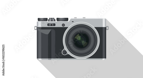 Retro Style Mirrorless Camera with Long Shadow Illustration