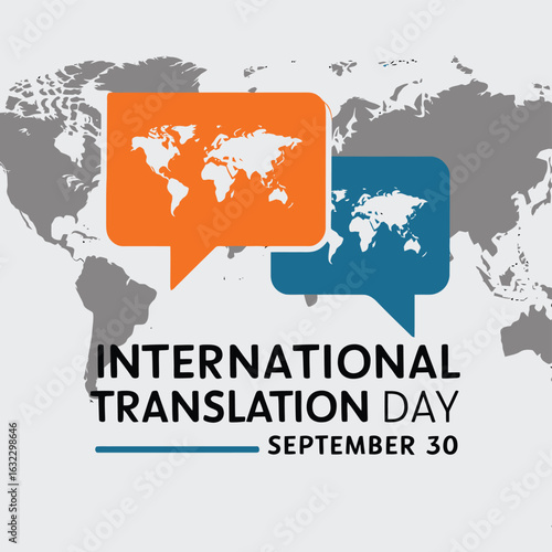 International translation day with world map and speech bubbles
