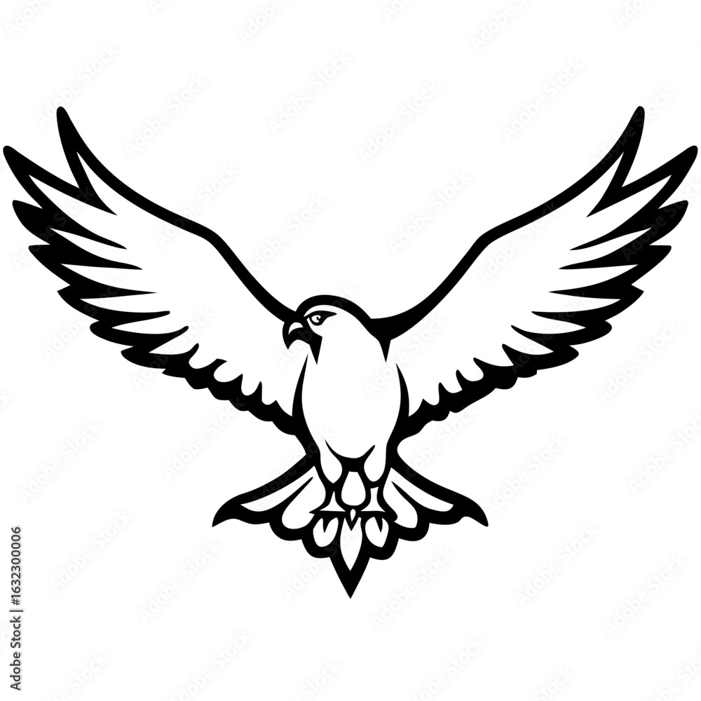 Fototapeta premium Powerful falcon bird vector with spread wings, a graphic emblem design
