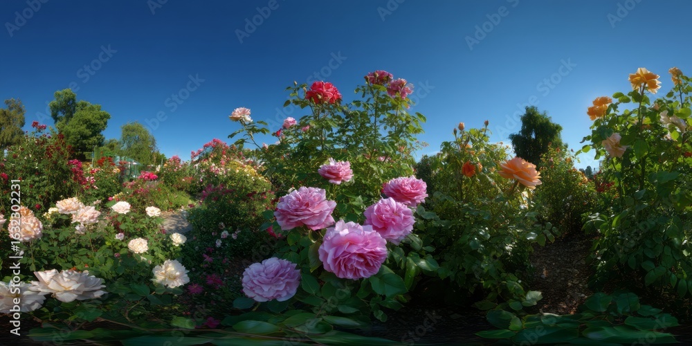Obraz premium Vibrant rose garden panorama nature hdr 360° view