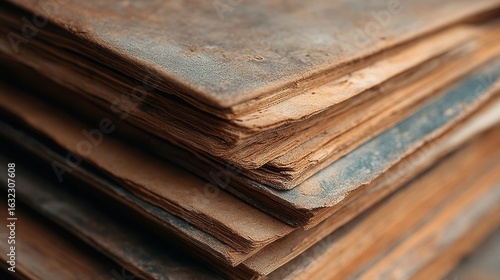 Close View Of Aged Book Pages Stacked In Antiquarian Library