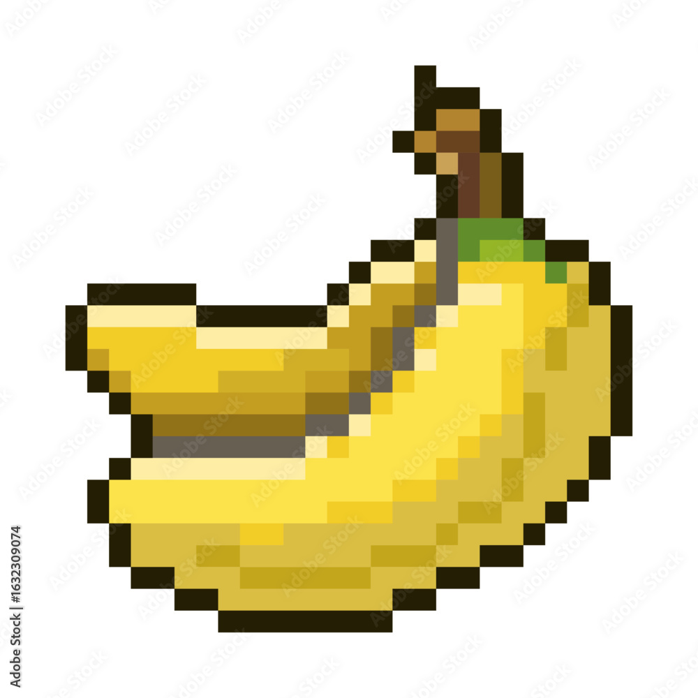 Obraz premium Pixel Art Banana Bunch. A pixel art illustration of a bunch of ripe yellow bananas.