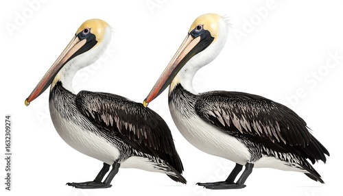 Wallpaper Mural Two brown pelicans standing side by side on a white background wildlife image Torontodigital.ca