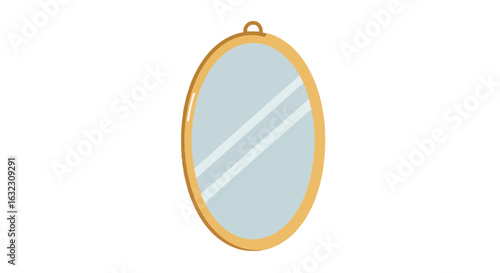 Minimalist oval mirror with gold frame reflecting light stripes