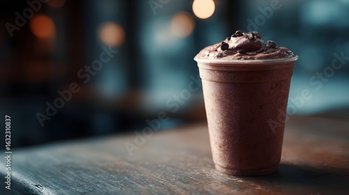 Wallpaper Mural Frozen cocoa drink in a takeaway cup with cafe style lighting Torontodigital.ca