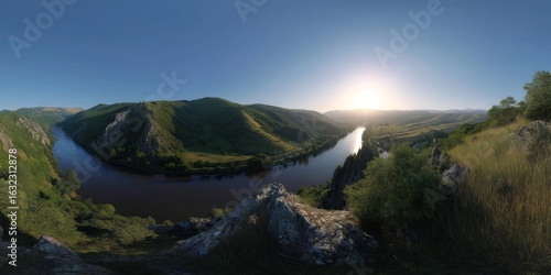 Panoramic hdr view of river landscape nature