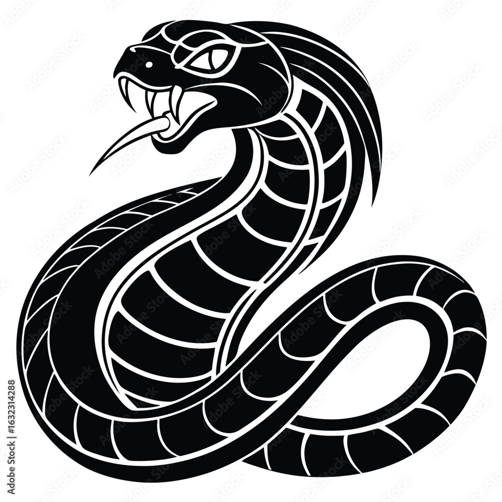 Obraz premium Black Cobra Snake Silhouette with Forked Tongue Extended serpent reptile