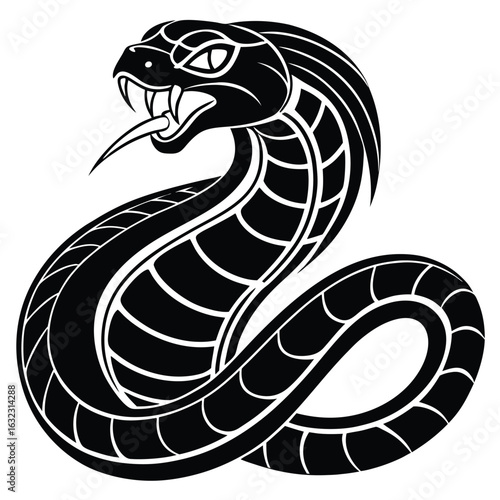 Black Cobra Snake Silhouette with Forked Tongue Extended serpent reptile