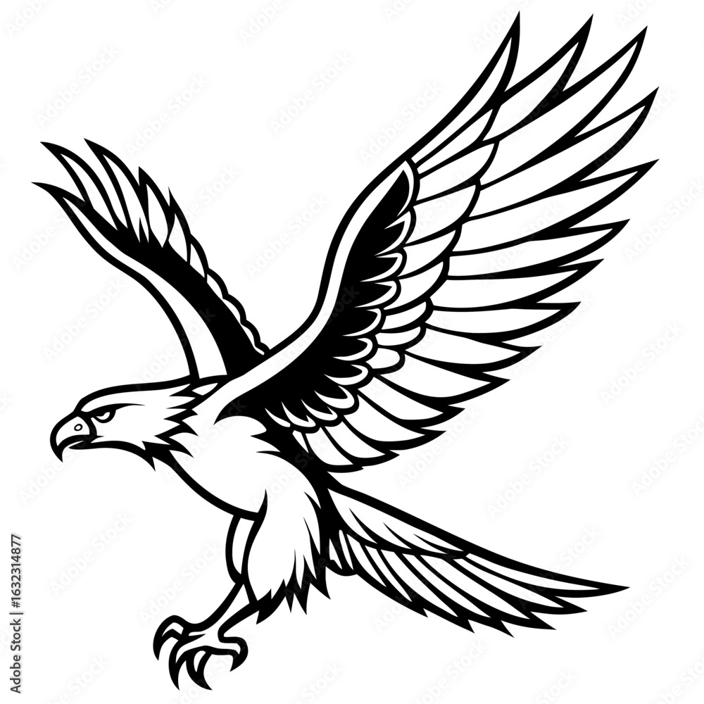 Fototapeta premium Majestic eagle mascot landing, a powerful black and white bird vector illustration.